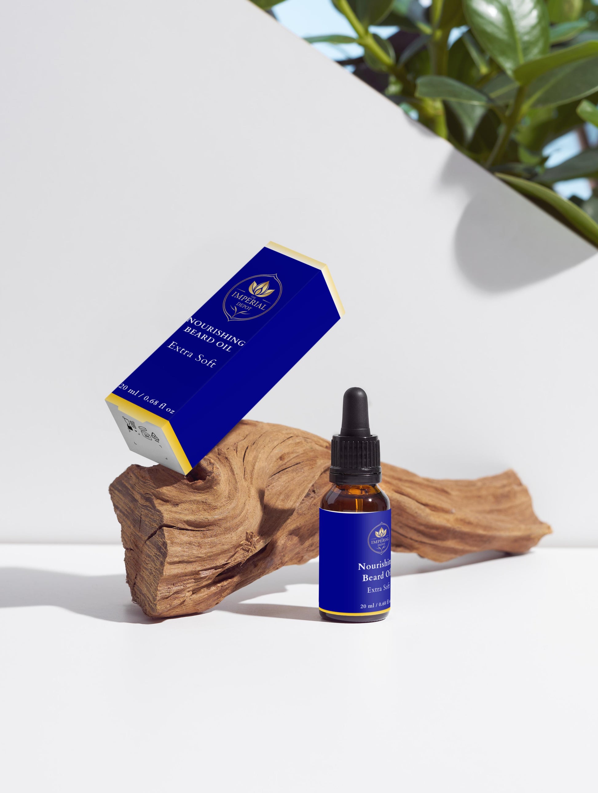 Bottle and box of Nourishing Skincare product on a white surface with natural elements.