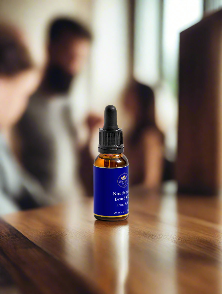 Bottle of Nourish Beard Oil on a white background