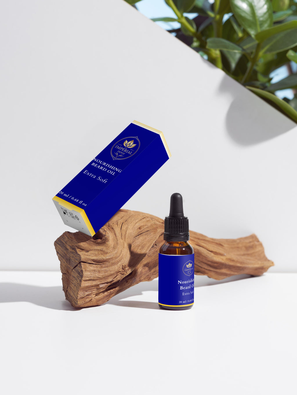 Bottle and box of Nourishing Skincare product on a white surface with natural elements.